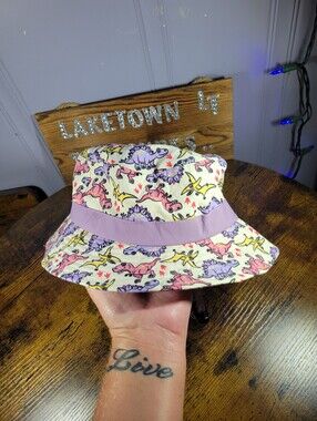 Scala kids 4-6x 9 purple/white Bucket Hat with Dinosaurs